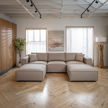 Quatropi Modern Beige Leather Modular U-Shape Sofa Couch 309x196cm