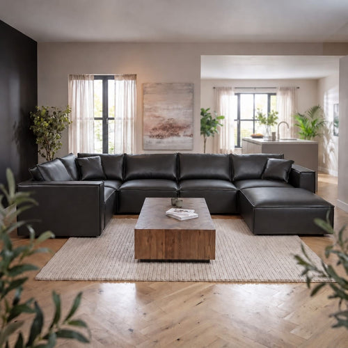 Rupert Leather 5 Seater Modular Corner Sofa Carbon Black 374x208cm 8
