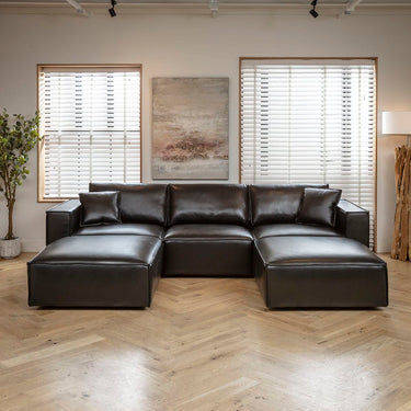 Quatropi Modern Black Leather Modular U-Shape Sofa Couch 309x196cm