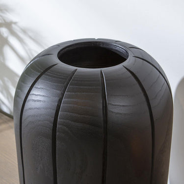 Quatropi Modern Black Wooden Decorative Vase D28cm H39cm