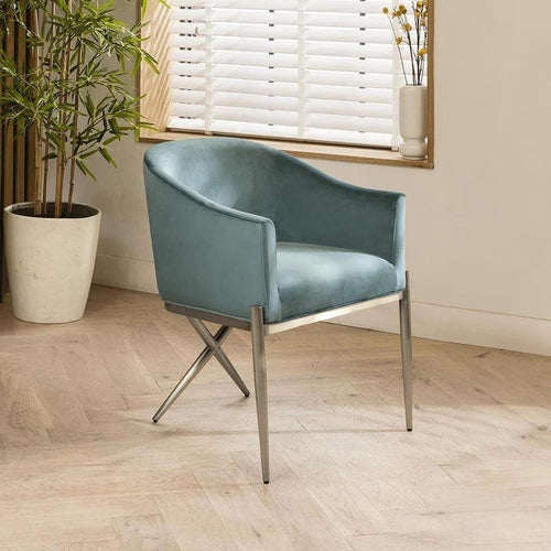 Zoe Velvet Carver Dining Chair Teal & Silver