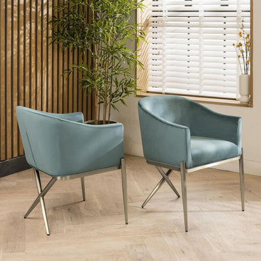 Quatropi Modern Carver Dining Chair with Arms Premium Teal Velvet Silver Legs