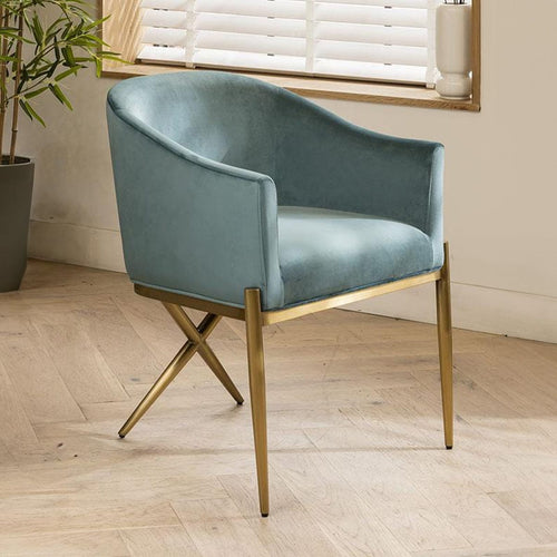 Zoe Velvet Carver Dining Chair with Arms Teal & Gold