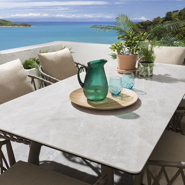Quatropi Modern Ceramic Garden Table And Chairs 6 Seat Dining Set Beige 180cm