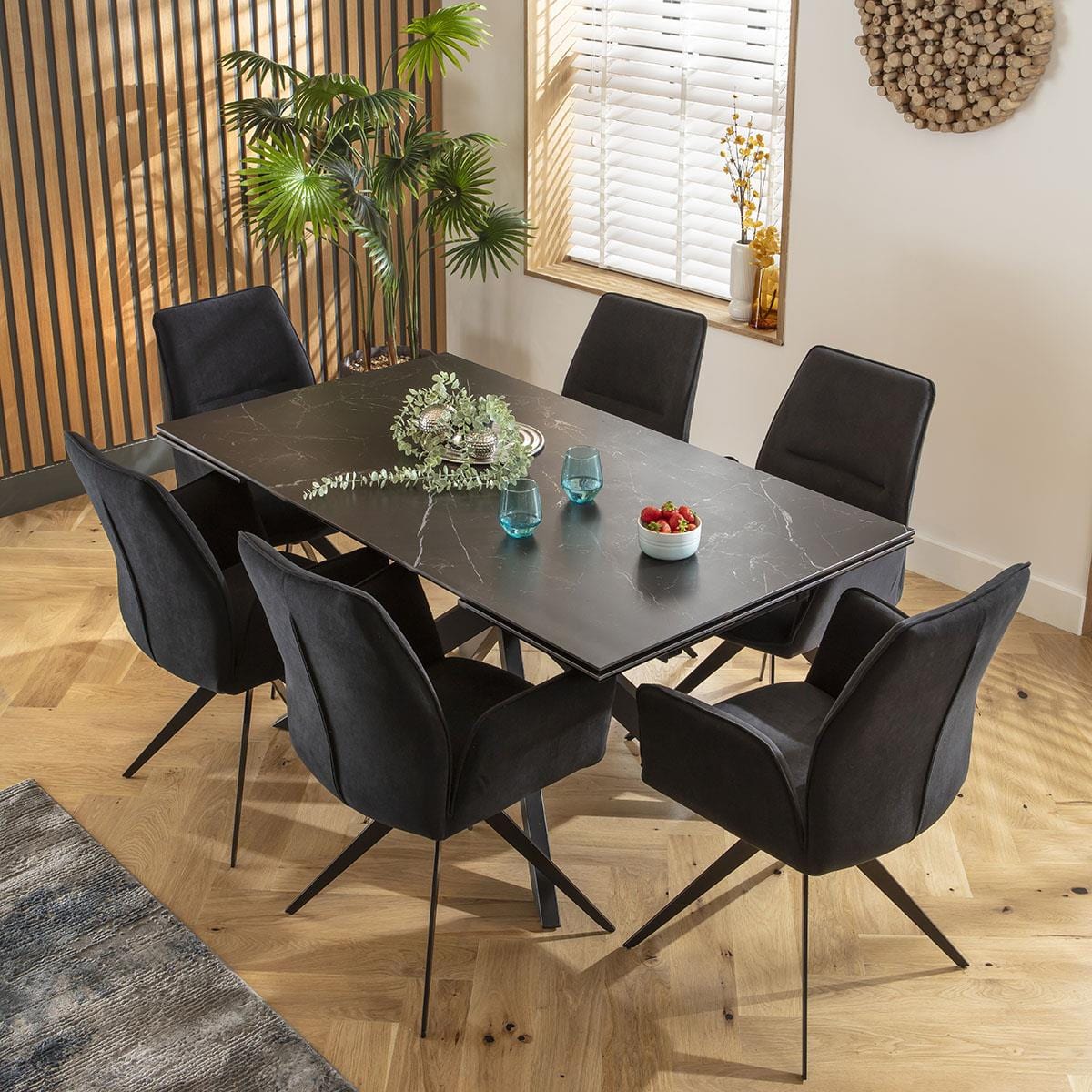 Mable Extendable Table Modern Ceramic Marble Extendable Dining Table Black 10 Seat 160-240cm ...