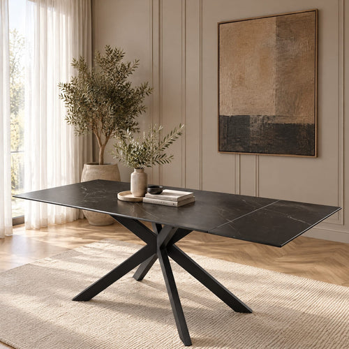 Quatropi Modern Ceramic Marble Extendable Dining Table Black 10 Seat 160-240cm