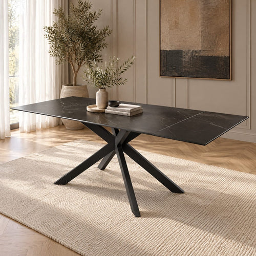 Quatropi Modern Ceramic Marble Extendable Dining Table Black 10 Seat 160-240cm