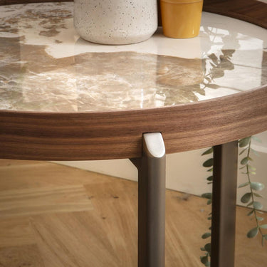 Quatropi Modern Ceramic Round Bedside Side Table White Marble Effect 60cm