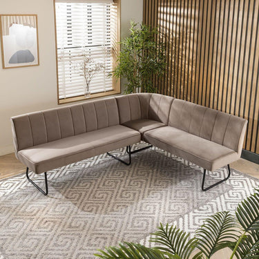 Quatropi Modern Corner Bench Dining Set 5 Seater Ceramic Extending Mink Velvet
