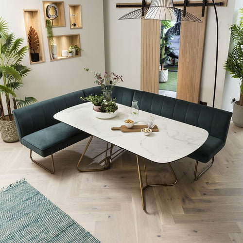 Deco Ceramic Extending Corner Bench Dining Set Teal & White LRT