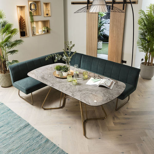 Deco Ceramic Extending Corner Bench Dining Set Teal & Grey LRT