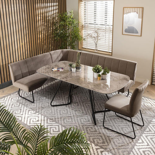 Deco Ceramic Extending Corner Bench Dining Set Mink & Grey LR1