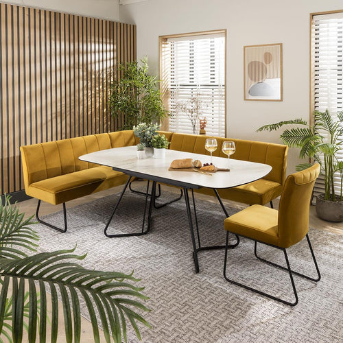 Deco Ceramic Extending Corner Bench Dining Set Mustard & White LR1