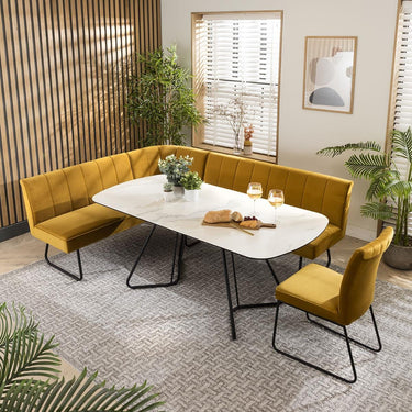 Quatropi Modern Corner Bench Dining Set 6 Seater Ceramic Extending Mustard Yellow