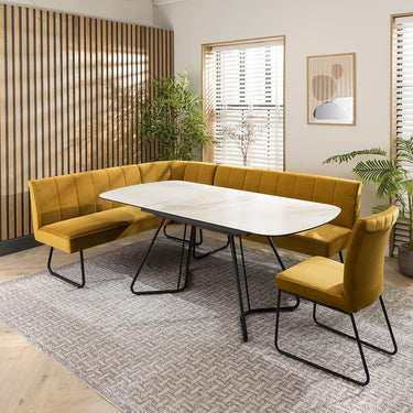Quatropi Modern Corner Bench Dining Set 6 Seater Ceramic Extending Mustard Yellow