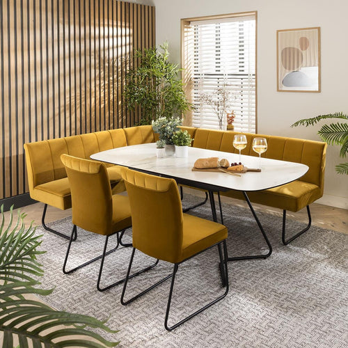 Deco Ceramic Extending Corner Bench Dining Set Mustard & Grey LR2