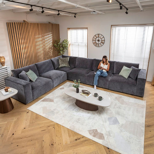 Rupert Modern 6 Seater Modular Corner Sofa Storm Grey 386x297cm 15