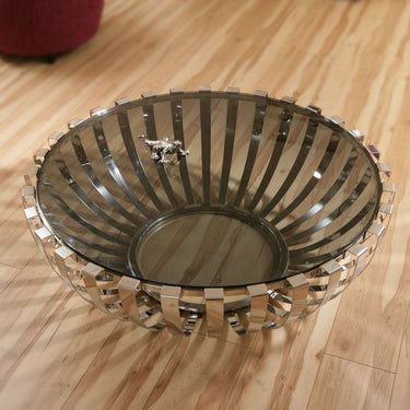 Quatropi Modern Designer Large Round Coffee Table Glass Top Stainless Steel 184