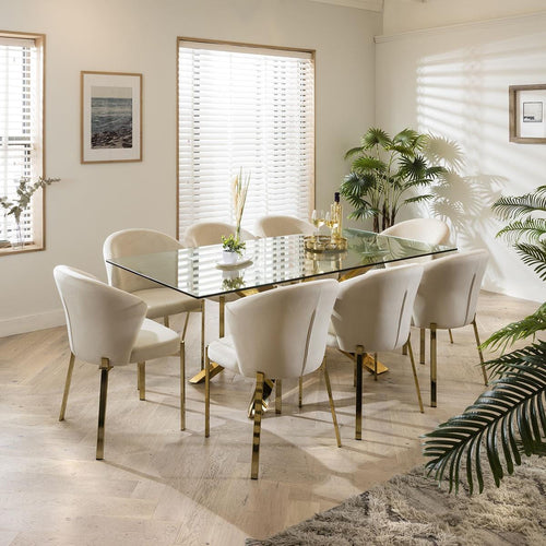 Zoe 8 Seater Glass Dining Set Cream & Gold