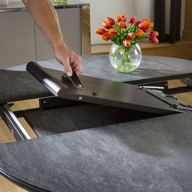 Quatropi Modern Dining Table Round Oval Extending 120-160cm Granite Effect Top