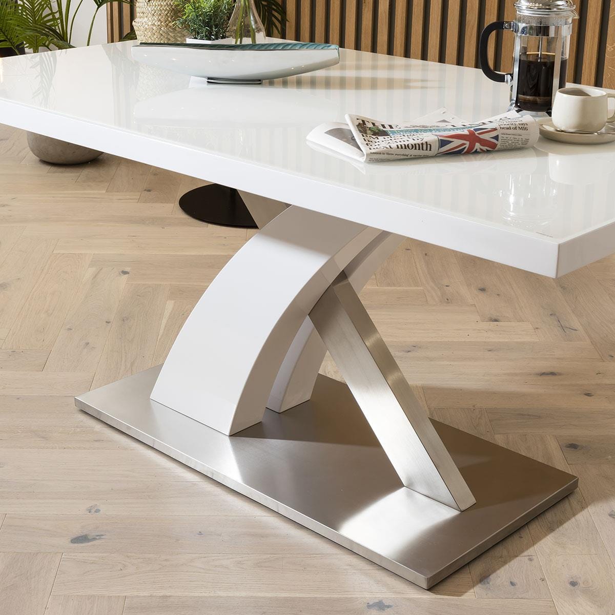 Quatropi Modern Dining Table White glass Top / White Gloss X Base 1600 x 900mm