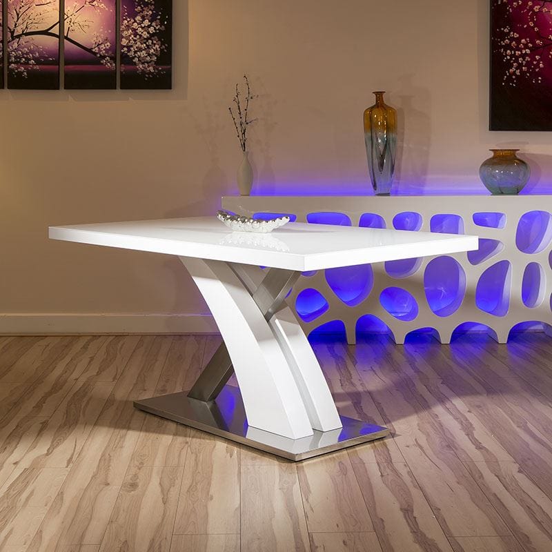 Quatropi Modern Dining Table White glass Top / White Gloss X Base 1600 x 900mm