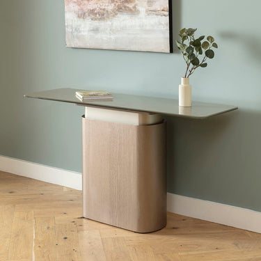 Quatropi Modern Entrance Hallway Console Table Gold Wood Glass 138cm