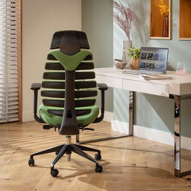 Quatropi Modern Ergonomic Office Chair Home Desk Computer Black Green Fabric 