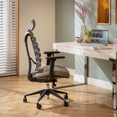 Quatropi Modern Ergonomic Office Chair Home Desk Computer Black Grey Faux Leather