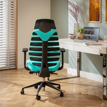 Quatropi Modern Ergonomic Office Chair Home Desk Computer Black Turquoise Blue Fabric 