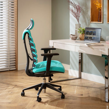 Quatropi Modern Ergonomic Office Chair Home Desk Computer Black Turquoise Blue Fabric 