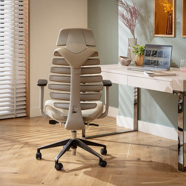 Quatropi Modern Ergonomic Office Chair Home Desk Computer Grey Beige Fabric 