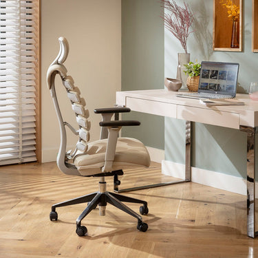 Quatropi Modern Ergonomic Office Chair Home Desk Computer Grey Beige Fabric 