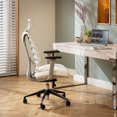 Quatropi Modern Ergonomic Office Chair Home Desk Computer Grey White Faux Leather