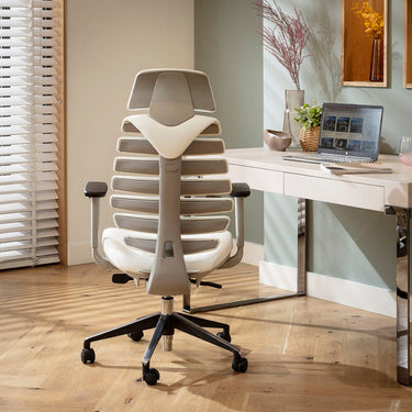 Quatropi Modern Ergonomic Office Chair Home Desk Computer Grey White Faux Leather