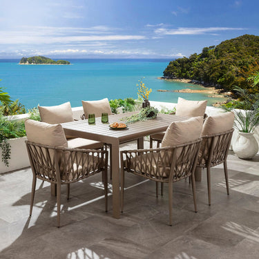 Quatropi Modern Extendable Garden Dining Set 6 Seater Outdoor Table and Chairs Beige Aluminium