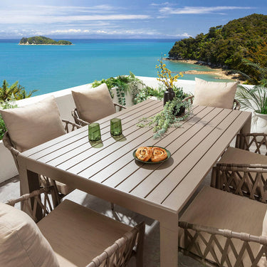 Quatropi Modern Extendable Garden Dining Set 6 Seater Outdoor Table and Chairs Beige Aluminium