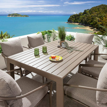 Quatropi Modern Extendable Garden Dining Set 6 Seater Outdoor Table and Chairs Cream Beige Aluminium