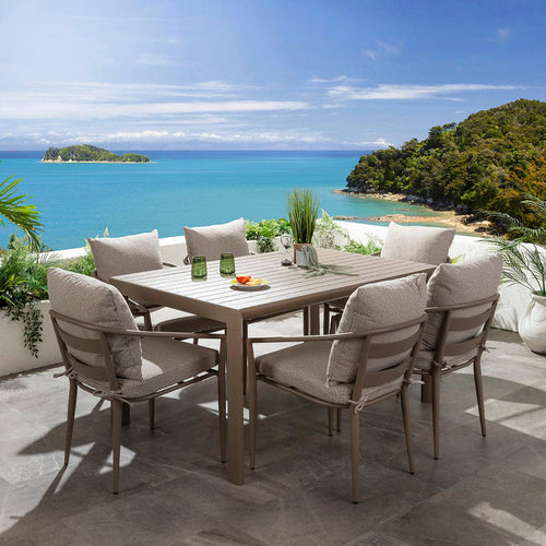 Mia & Atlas 6 Seater Extendable Outdoor Garden Dining Set Cream & Beige Aluminium