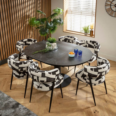 Quatropi Modern Extendable Round Oval Kitchen Dining Table For 6 Black Ceramic 120-160cm