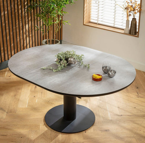 Quatropi Modern Extendable Round Oval Kitchen Dining Table For 6 Grey Ceramic 120-160cm