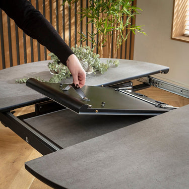 Quatropi Modern Extendable Round Oval Kitchen Dining Table For 6 Grey Ceramic 120-160cm