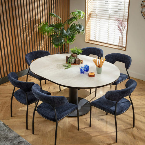 Oscar & Venus 6 Seater Round Extendable Dining Set Blue & Light Grey Ceramic