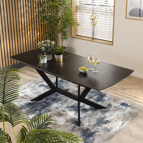 Quatropi Modern Extending Ceramic Marble Dining Table Black 8 Seater 150-200cm