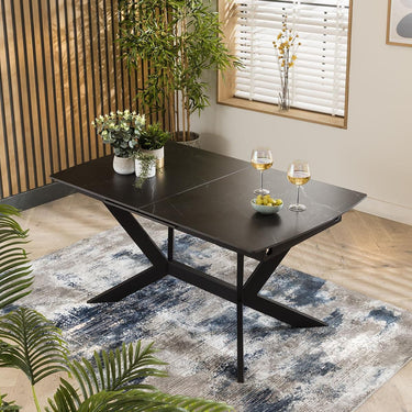 Quatropi Modern Extending Ceramic Marble Dining Table Black 8 Seater 150-200cm