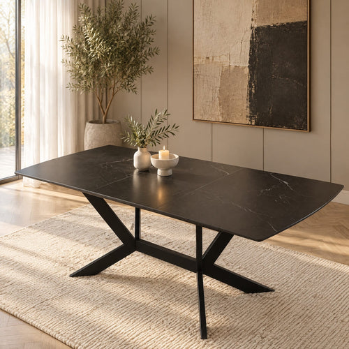 Quatropi Modern Extending Ceramic Marble Dining Table Black 8 Seater 150-200cm