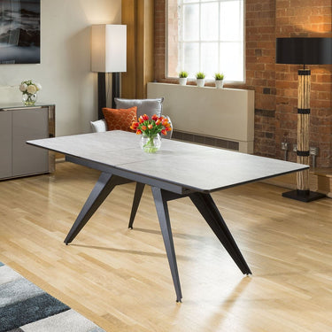 Quatropi Modern Extending Dining Table 160 - 200 Concrete Effect Top Steel legs