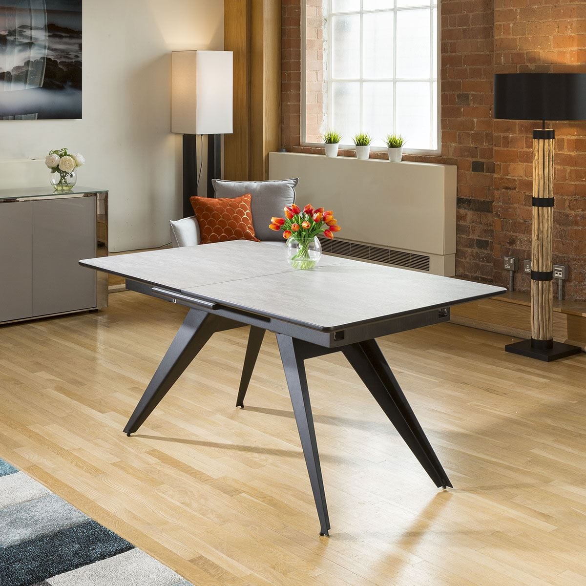 Quatropi Modern Extending Dining Table 160 - 200 Concrete Effect Top Steel legs