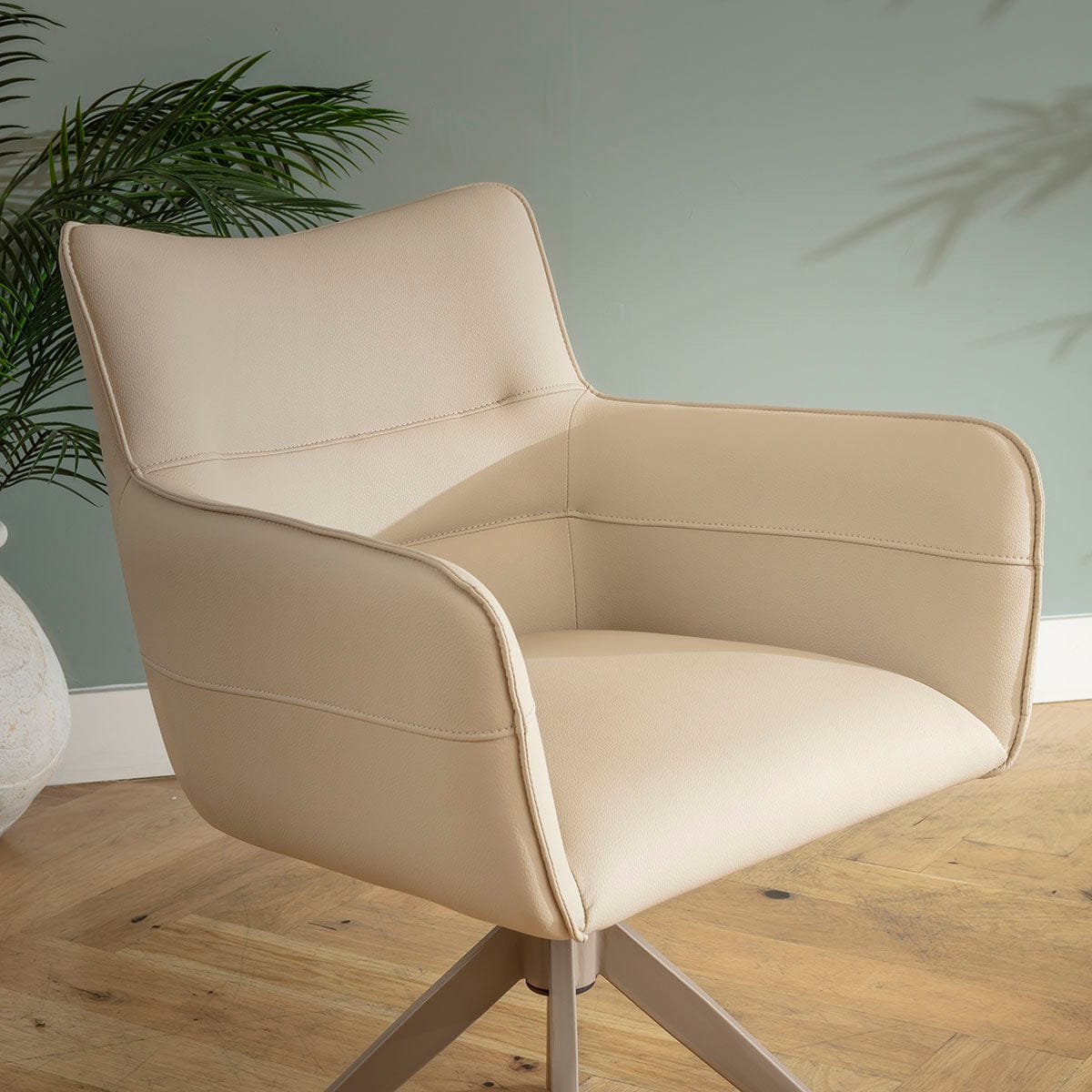 Modern Faux Leather Swivel Dining Chair with Arms Beige Leatherette ...