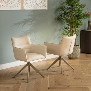 Quatropi Modern Faux Leather Swivel Dining Chair with Arms Beige Leatherette